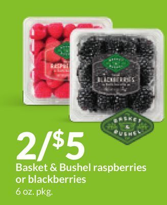 Hy-Vee Basket & bushel raspberries or blackberries offer