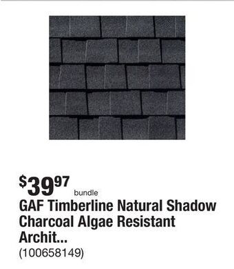 The Home Depot Gaf timberline natural shadow charcoal algae resistant architectural shingles (33.33 sq. ft. per bundle) (21-pieces) offer
