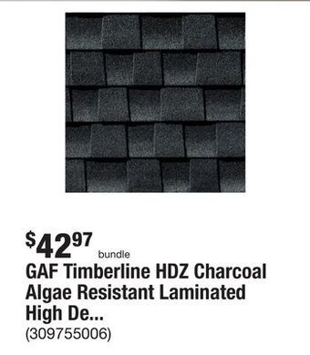 The Home Depot Gaf timberline hdz charcoal algae resistant laminated high definition shingles (33.33 sq. ft. per bundle) (21-pieces) offer