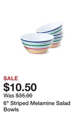 Belk 6 striped melamine salad bowls offer