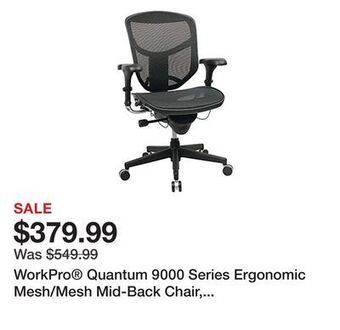 Office Depot Workpro quantum 9000 series ergonomic mesh/mesh mid-back chair, black/black, bifma compliant offer