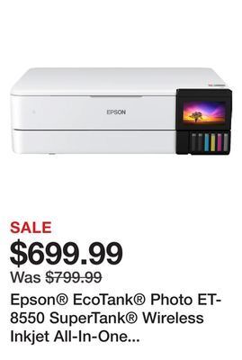Office Depot Epson ecotank photo et-8550 supertank wireless inkjet all-in-one color printer offer