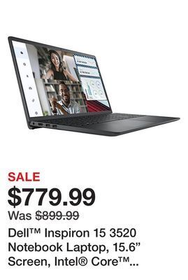 Office Depot Dell inspiron 15 3520 notebook laptop, 15.6 screen, intel core i7, 16gb memory, 512gb solid state drive, wi-fi 6, windows 11, offer