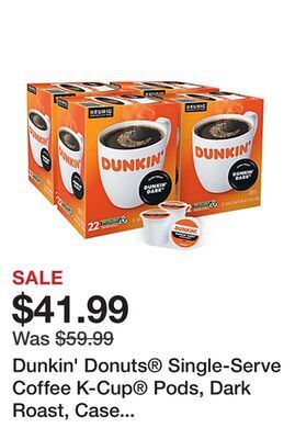 Office Depot Dunkin' donuts single-serve coffee k-cup pods, dark roast, case of 88 k-cup pods offer