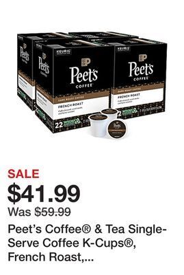 Office Depot Peet's coffee & tea single-serve coffee k-cups , french roast, carton of 4 cups, box of 24 cartons offer
