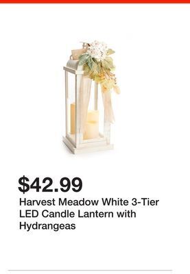 Big Lots Harvest meadow white 3-tier led candle lantern with hydrangeas offer