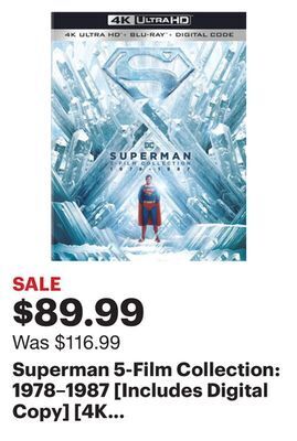 Best Buy Superman 5-film collection: 1978–1987 [includes digital copy] [4k ultra hd blu-ray/blu-ray] offer