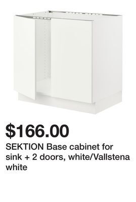 Ikea Sektion base cabinet for sink + 2 doors, white/vallstena white offer