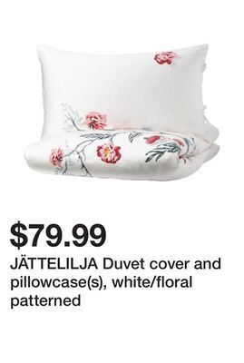 Ikea Jättelilja duvet cover and pillowcase(s), white/floral patterned offer