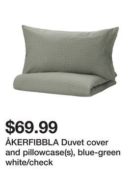 Ikea Åkerfibbla duvet cover and pillowcase(s), blue-green white/check offer