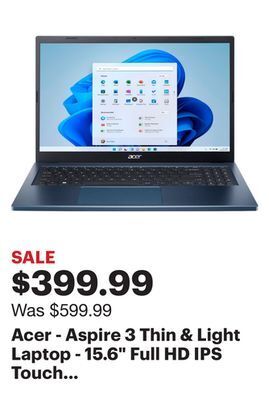 Best Buy Acer - aspire 3 thin & light laptop - 15.6 full hd ips touch display - amd ryzen 5 7520u - 8gb lpddr5 - 512gb ssd - wi-fi 6 - offer