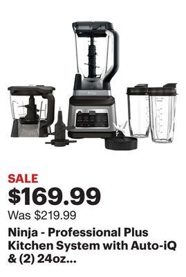 Best Buy Ninja - professional plus kitchen system with auto-iq & (2) 24oz single-serve cups - black/stainless steel offer