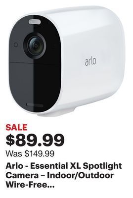 Best Buy Arlo - essential xl spotlight camera – indoor/outdoor wire-free 1080p security camera - white offer