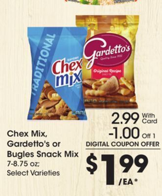 Ralphs Chex mix, gardetto's or bugles snack mix offer