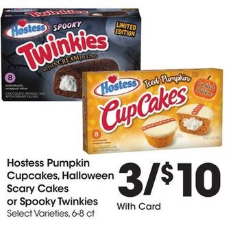 Ralphs Hostess pumpkin cupcakes, halloween scary cakes or spooky twinkies offer