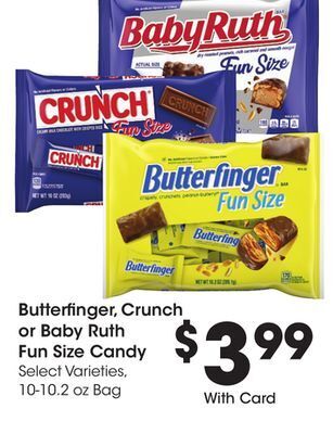 Ralphs Butterfinger, crunch or baby ruth fun size candy offer