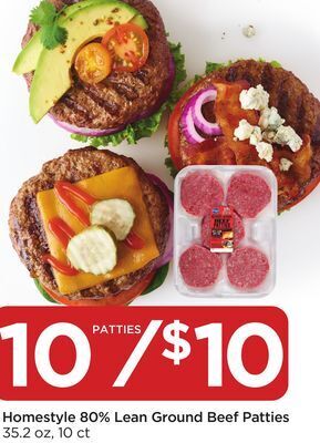 Food 4 Less Homestyle 80% lean ground beef patties offer