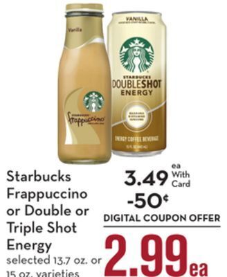 Mariano's Starbucks frappuccino or double or triple shot energy offer