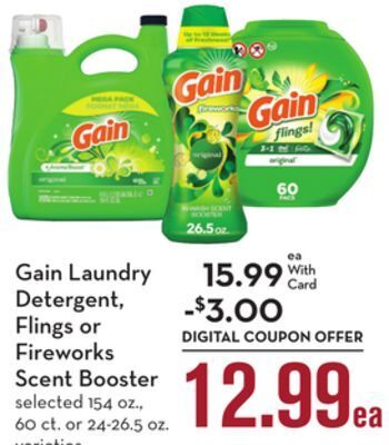 Mariano's Gain laundry detergent, flings or fireworks scent booster offer