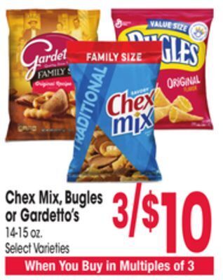 Jewel-Osco Chex mix, bugles or gardetto's offer