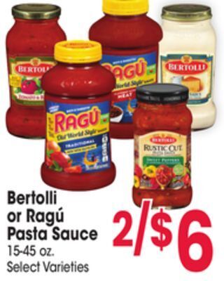 Jewel-Osco Bertolli or ragú pasta sauce offer