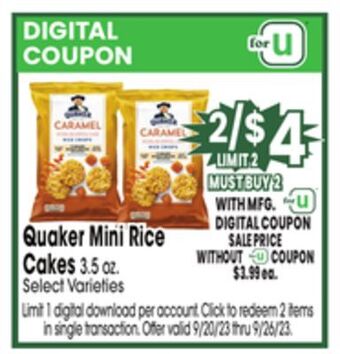 Jewel-Osco Quaker mini rice cakes offer