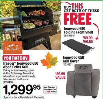 Ace Hardware Traeger ironwood 650 wood pellet grill offer