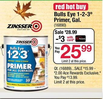 Ace Hardware Zinsser bulls eye 1-2-3 primer, gal offer