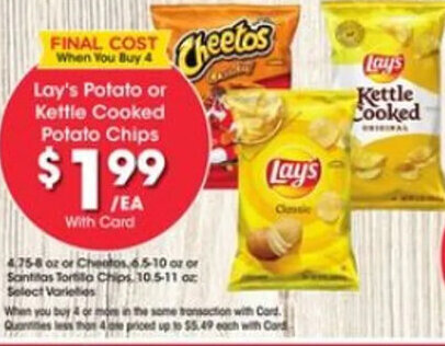 Baker's Lay's Potato or Kettle Cooked Potato Chips offer
