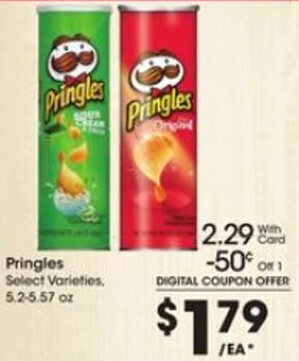 Baker's Pringles Select Varieties, 5.2-5.57 oz offer