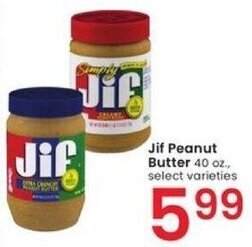 Albertsons Jif Peanut Butter 40 oz., select varieties offer