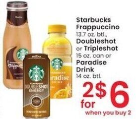 Albertsons Starbucks Frappuccino 13.7 oz. btl. Doubleshot or Tripleshot offer