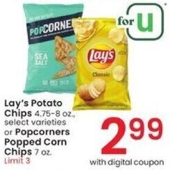 Albertsons Lay's Potato Chips 4.75-8 oz., select varieties or Popcorners Popped Corn Chips 7 oz. offer