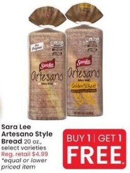 Albertsons Sara Lee Artesano Style Bread 20 oz., select varieties offer