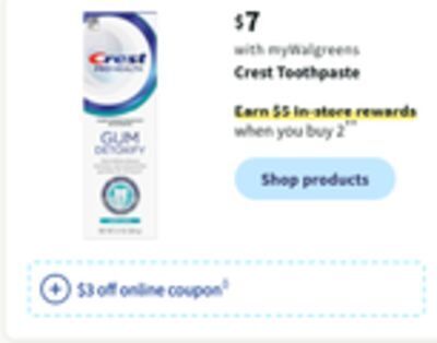 Walgreens Crest toothpaste offer