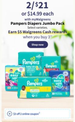 Walgreens Pampers diapers, jumbo pack offer