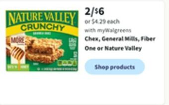 Walgreens Chex, general mills, fiber one or nature valley offer