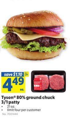 Lidl Tyson 80% ground chuck 3/1 patty offer