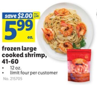Lidl Frozen large cooked shrimp, 41-60 offer