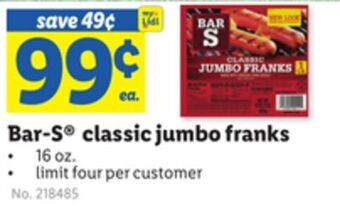 Lidl Bar-s classic jumbo franks offer