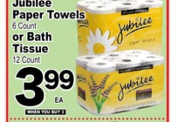 Superior Grocers Jubilee paper towels 6 count or bath tissue 12 count offer