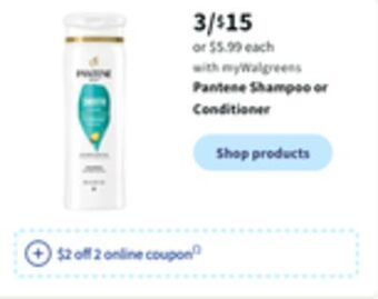 Walgreens Pantene shampoo or conditioner offer