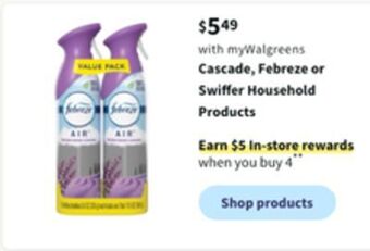 Walgreens Cascade febreze or swiffer household products offer