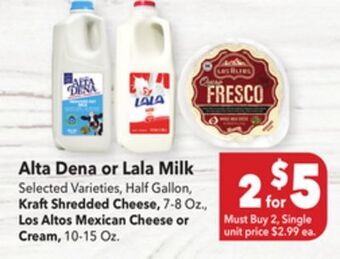Vallarta Supermarkets Alta dena or lala milk offer