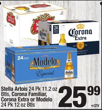 Super King Markets Stella artois 24 pk 11.2 oz btls, corona familiar, corona extra or modelo 24 pk 12 oz btls offer