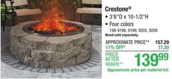 Menards Crestone fire pit project material list offer