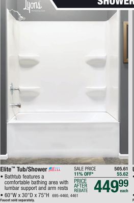 Menards Lyons elite 60w x 30d x 75h white bathtub shower kit with left drain (4-piece) offer