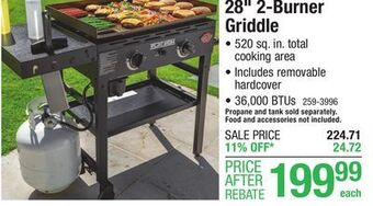 Menards Char-griller flat iron 28 2-burner propane gas griddle offer