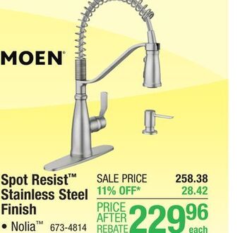 Menards Moen nolia one-handle pull-down spot resist stainless kitchen faucet offer