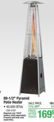 Menards Backyard creations 89-1/2 pyramid propane outdoor patio heater offer